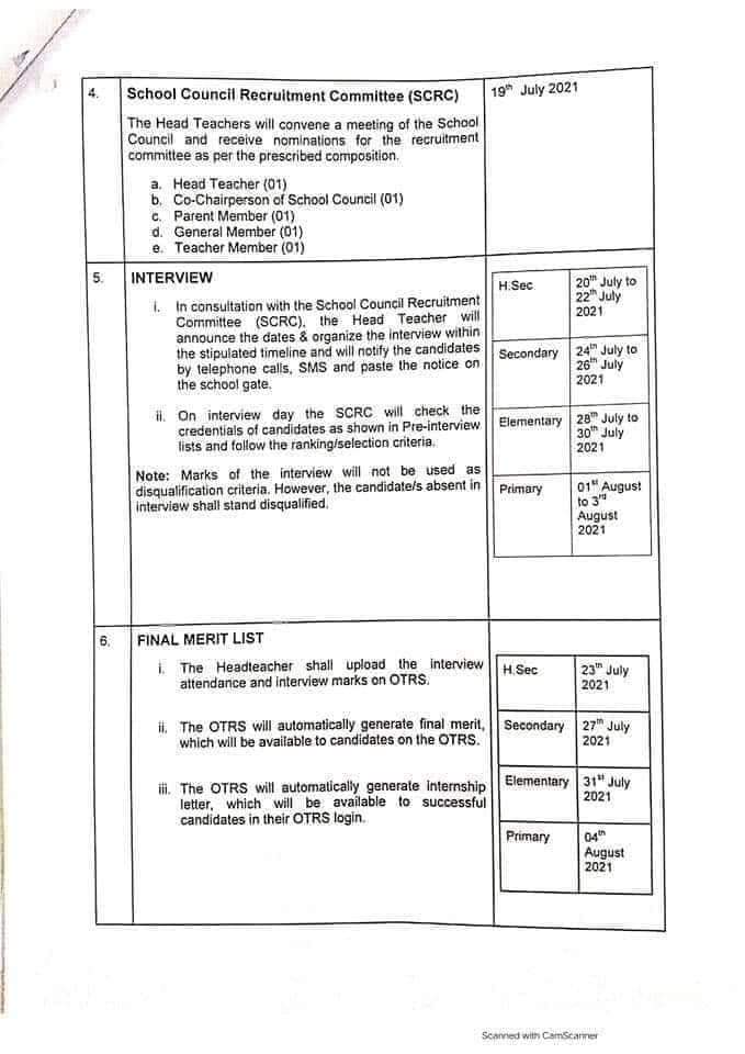 School Teacher Interns Jobs Announced By Punjab Government Selection Procedure