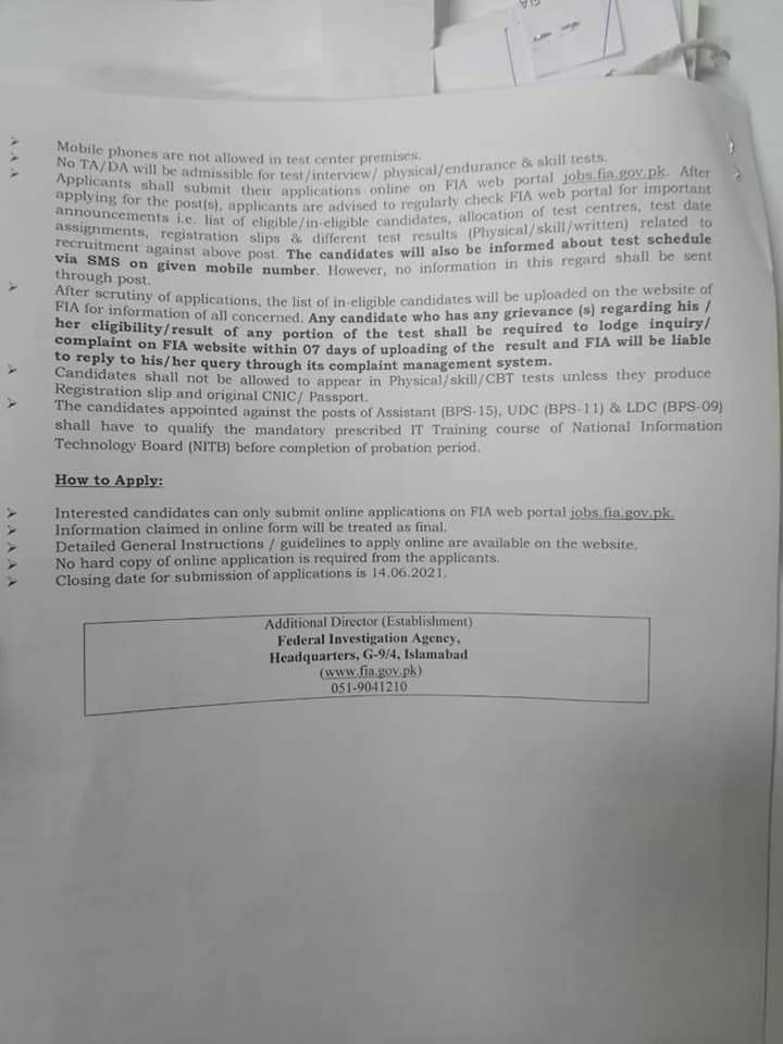 Federal Investigation Agency (FIA) Jobs 2021 | FIA Jobs 2021 Online Registration